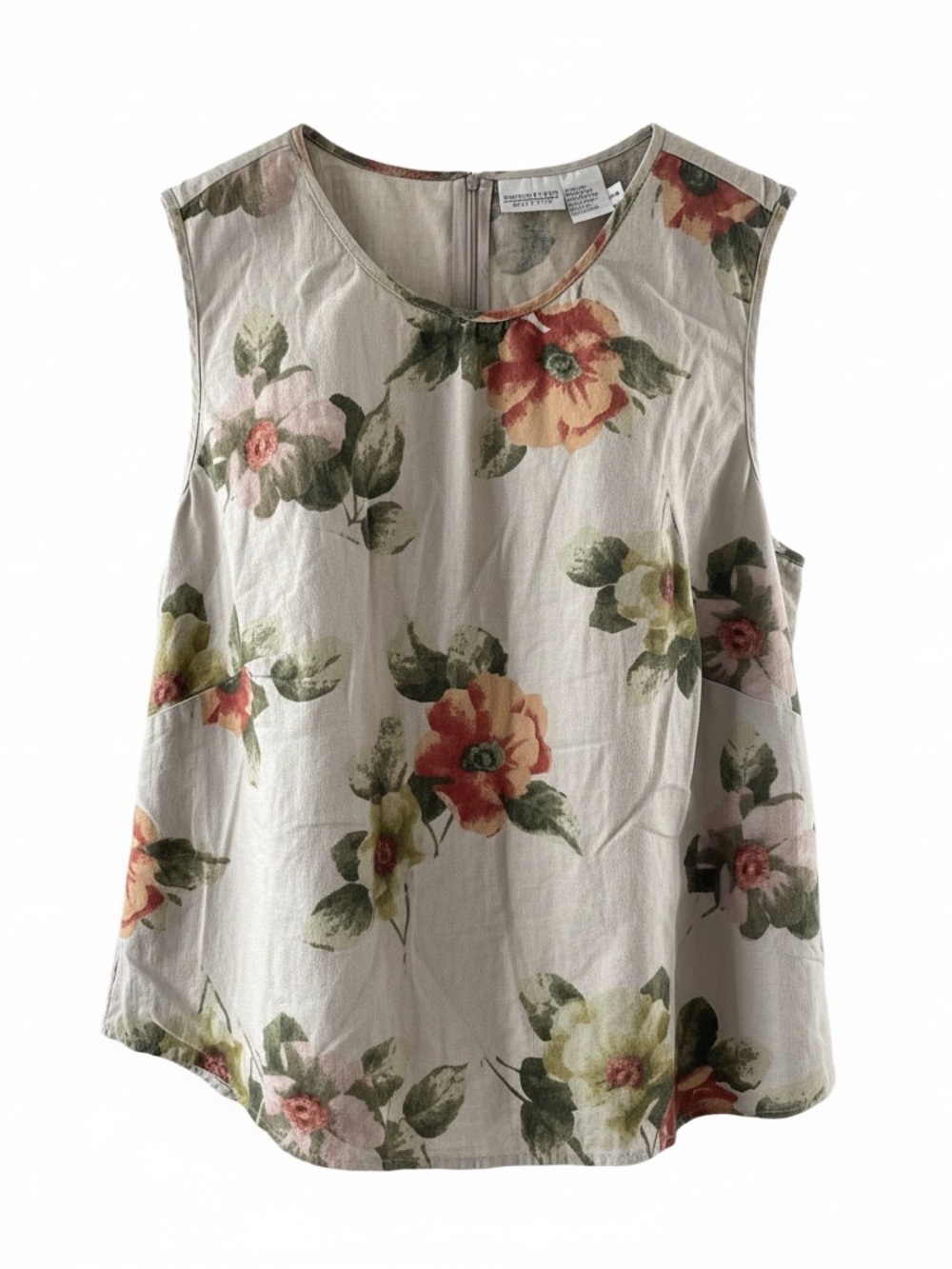 Newport News Vintage linen cotton blend Floral Sleeveless Top Neutral & Orange